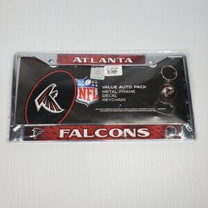 Atlanta Falcons Chrome License Plate Frame + Decal + Keychain Value Auto Pack